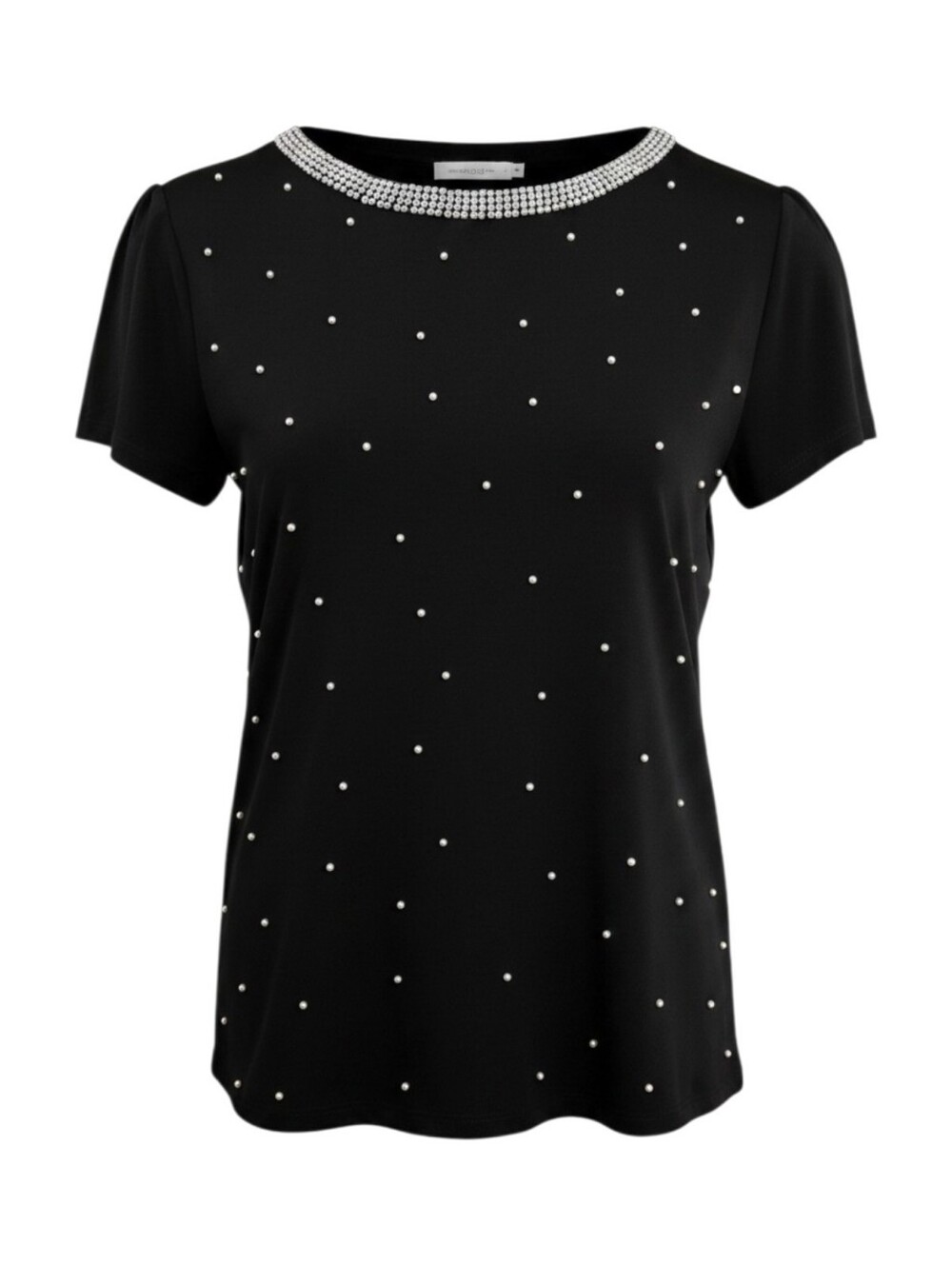 Karl Lagerfeld Paris Pearl Embellished Black Short Sleeve Top Size Small